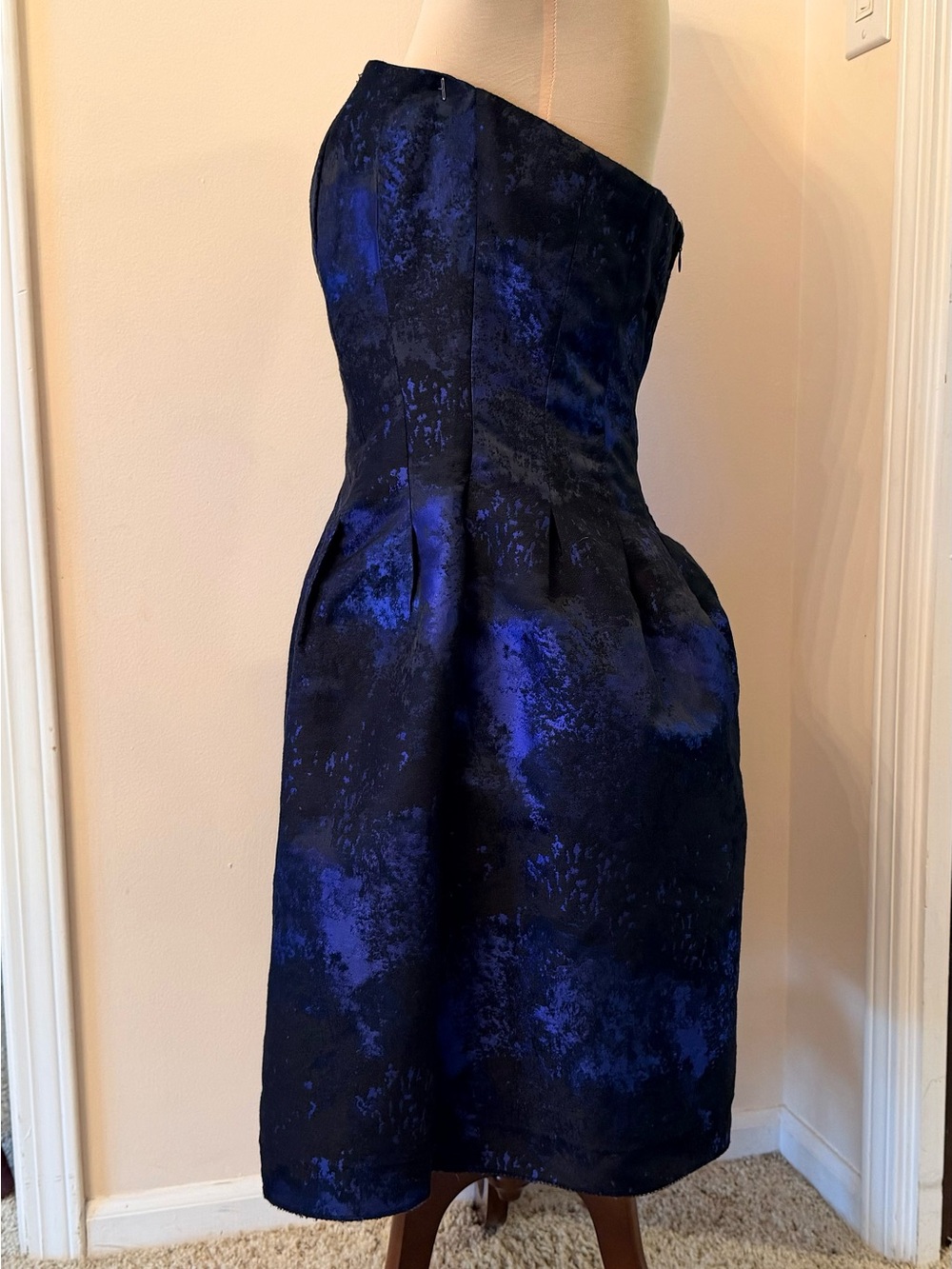 Homecoming H&M Strapless Blue Black Jacquard Cocktail Mini Bubble inspired 12 - Picture 4 of 15